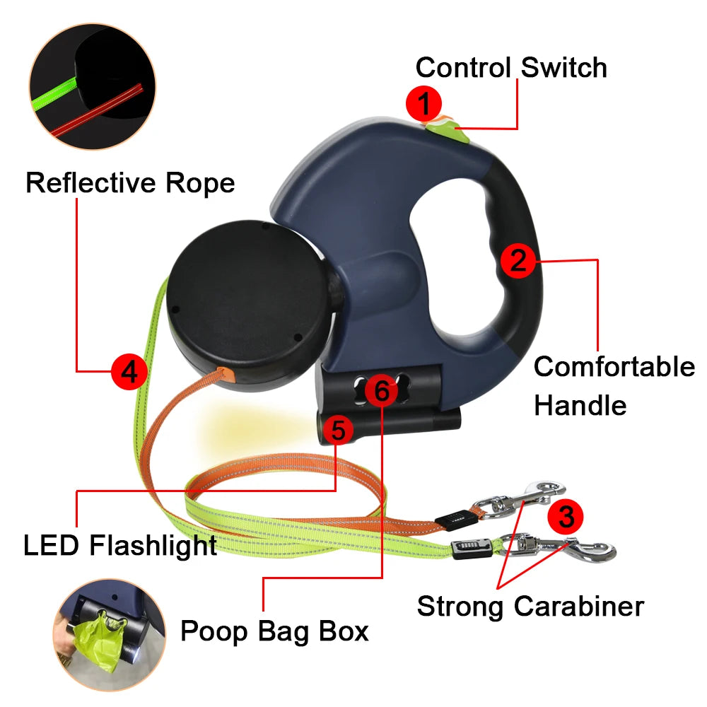 Laisse Double Rétractable LED pour Chiens