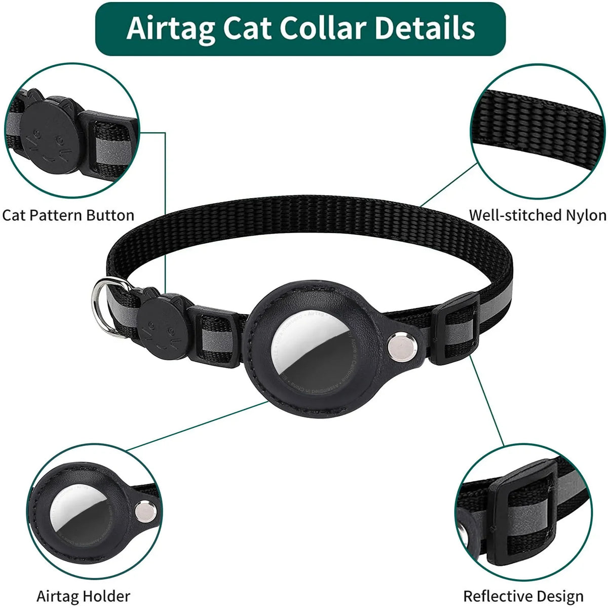 Collier Réfléchissant pour Chat avec Porte-AirTag