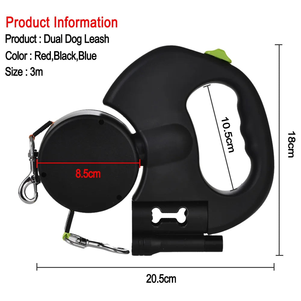 Laisse Double Rétractable LED pour Chiens