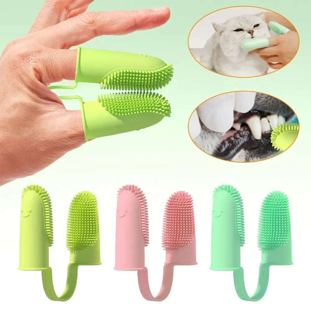 Brosse à dents double doigt pour chiens et chats